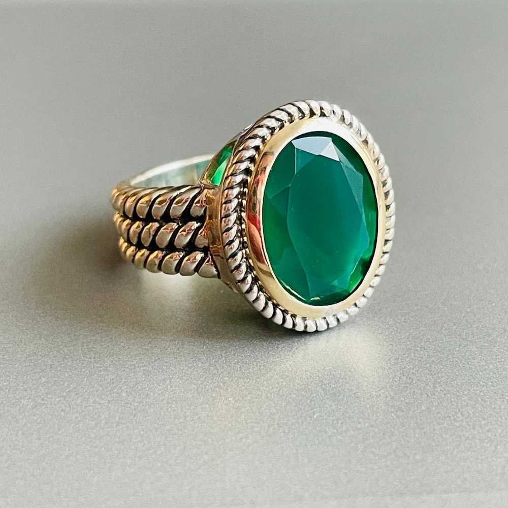 Green Onyx 10K Gold Sterling Silver Wire Design O… - image 2