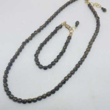 Vintage 14k Gold Filled Onyx Bead Necklace & Brac… - image 1