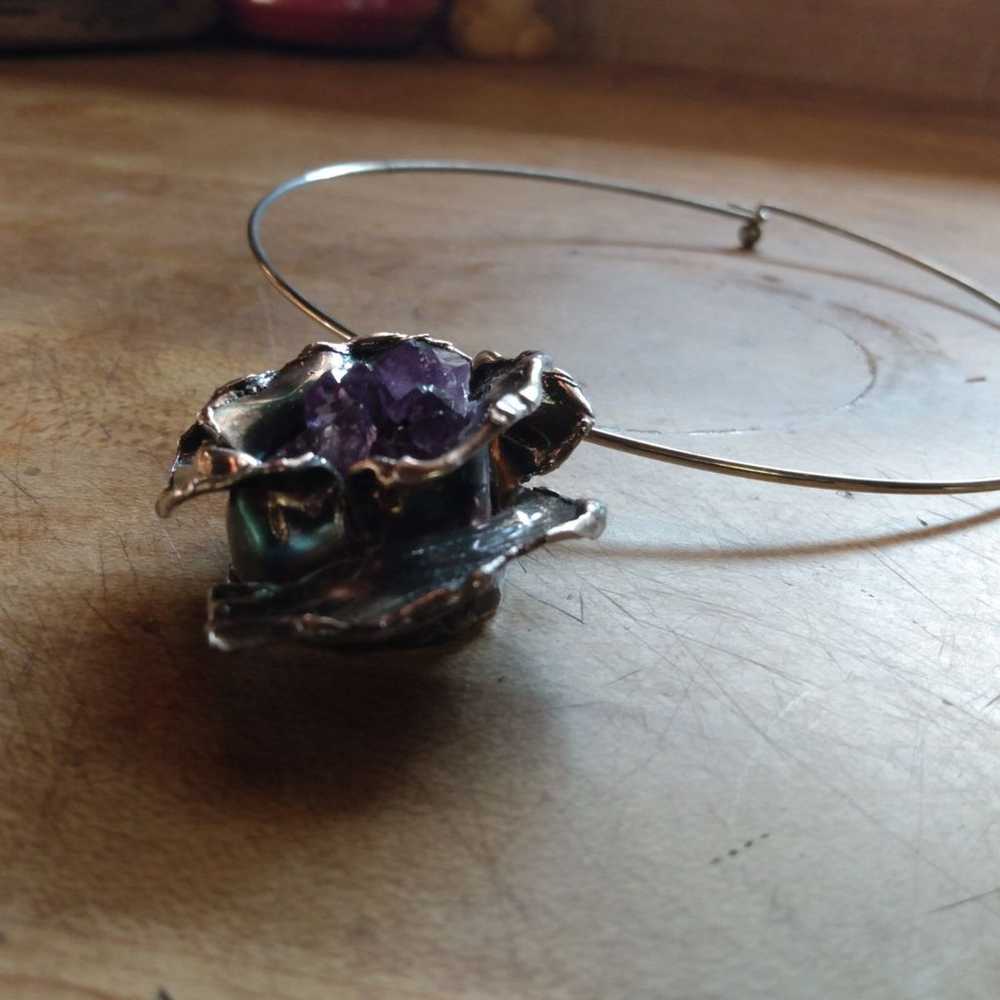 Vintage silver & Amethyst necklace signed Victor … - image 5