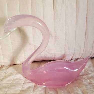 Vintage 1980's Pink Oggetti Hand Blown Glass Swan