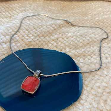 Authentic Red Coral Pendant Sterling Sil