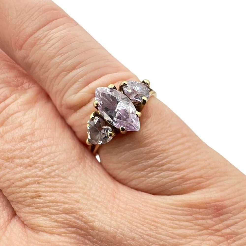 Womens Ring 10K Yellow Gold Purple Cubic Zirconia… - image 3