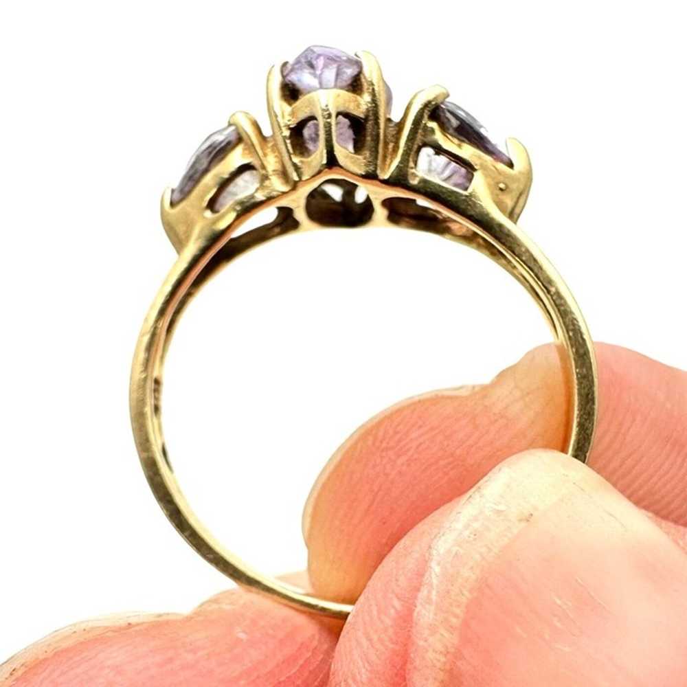 Womens Ring 10K Yellow Gold Purple Cubic Zirconia… - image 6