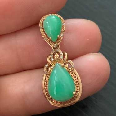 18k Gold Diamond Emerald Pendant - image 1