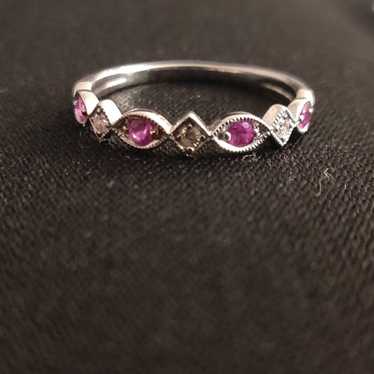 10K White Gold Ruby and Diamond Band - image 1