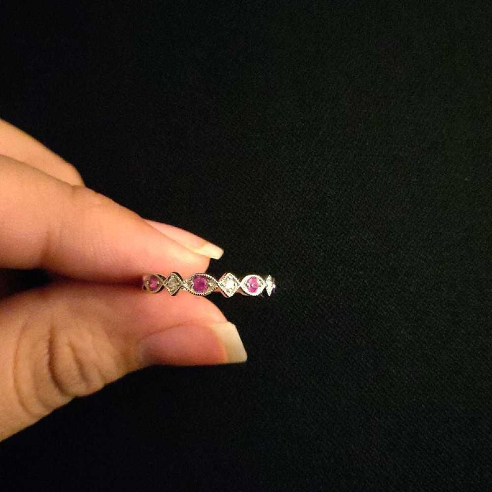 10K White Gold Ruby and Diamond Band - image 2