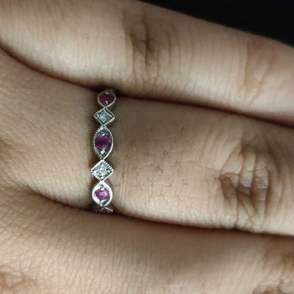 10K White Gold Ruby and Diamond Band - image 3