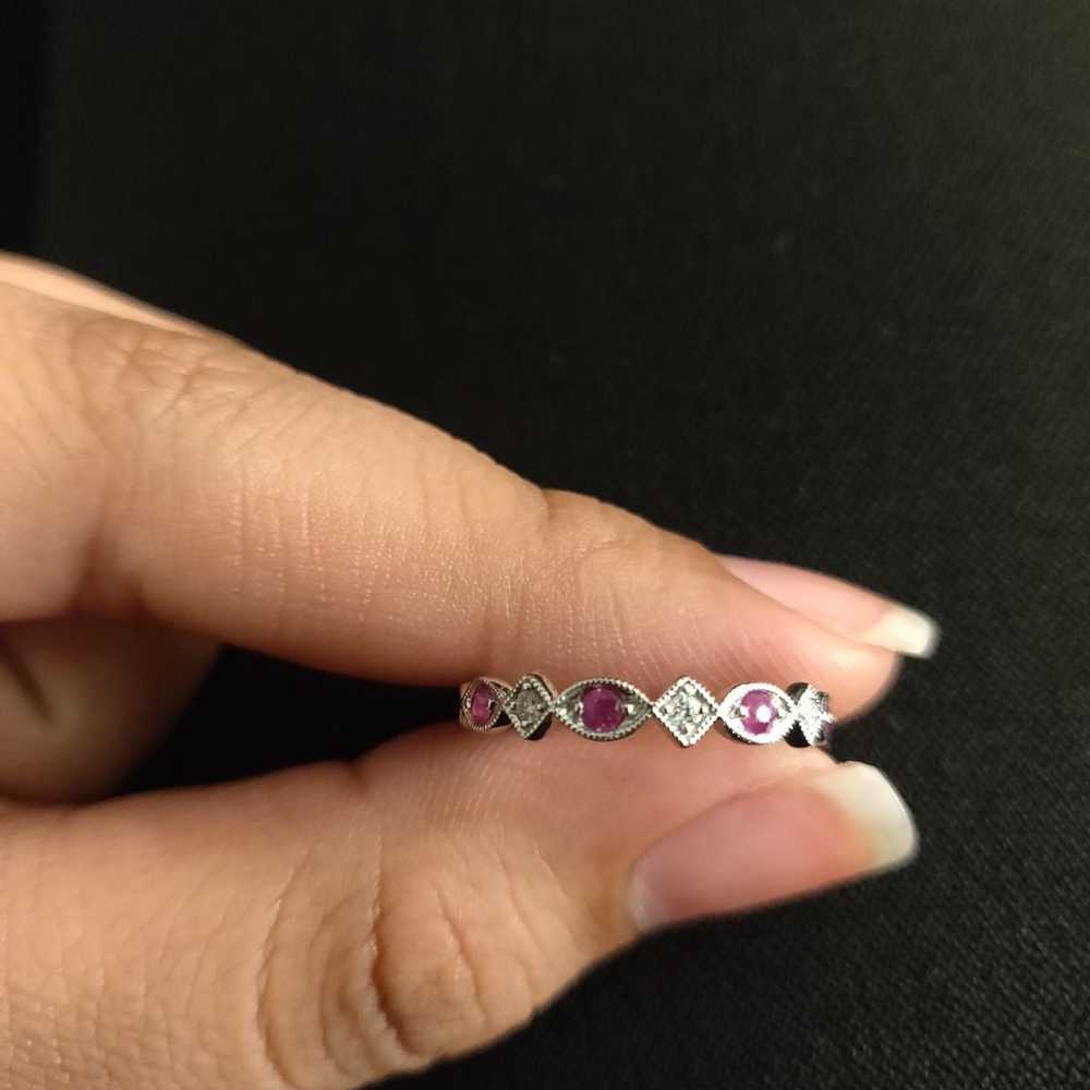 10K White Gold Ruby and Diamond Band - image 4