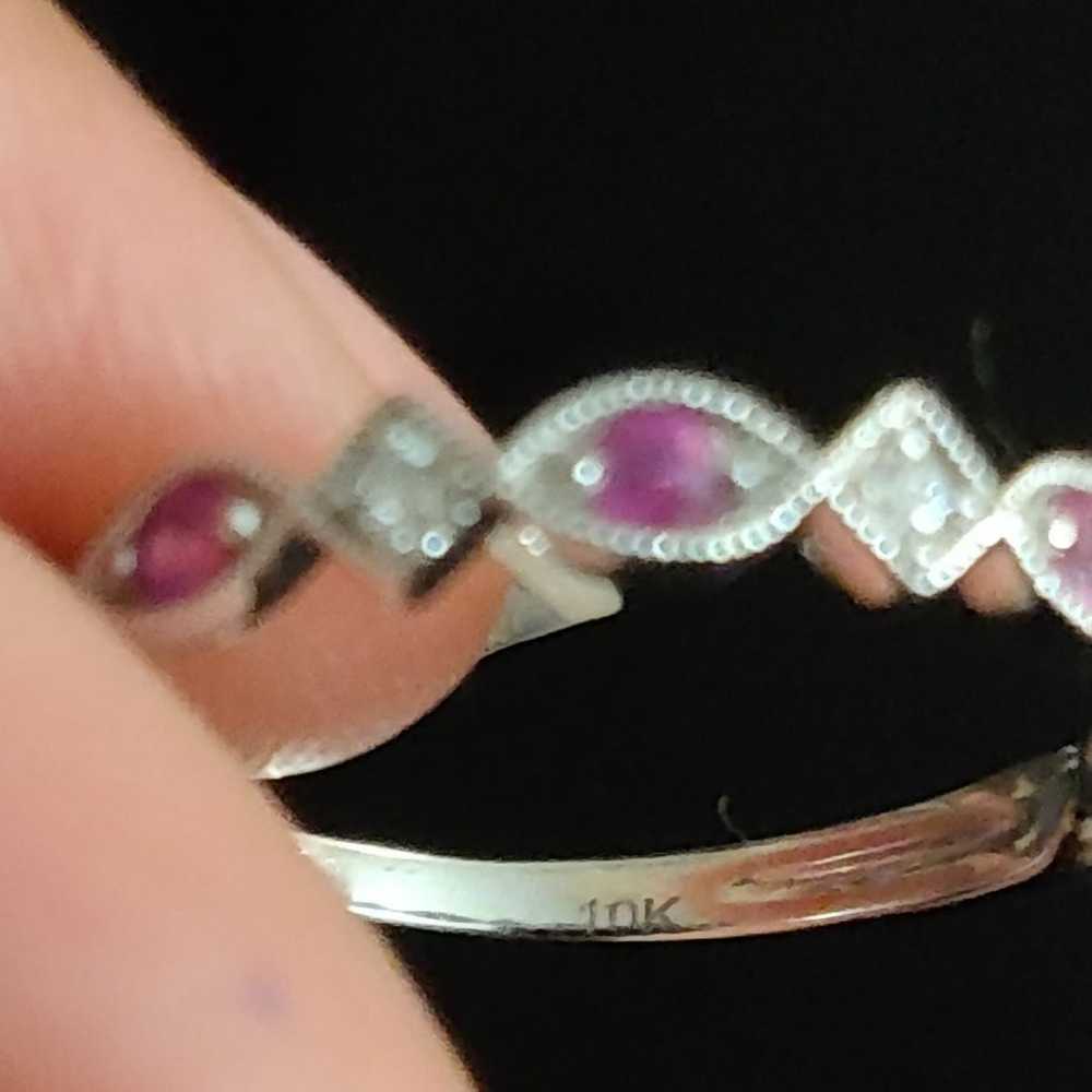 10K White Gold Ruby and Diamond Band - image 6