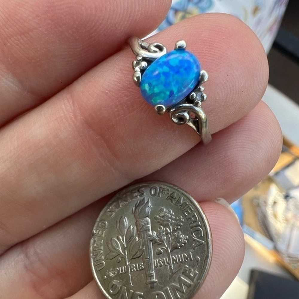 Vintage solid 10k white gold genuine diamond/opal… - image 6