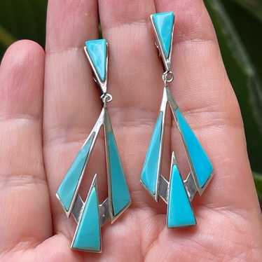 Signed Southwestern style turquoise sterling silv… - image 1