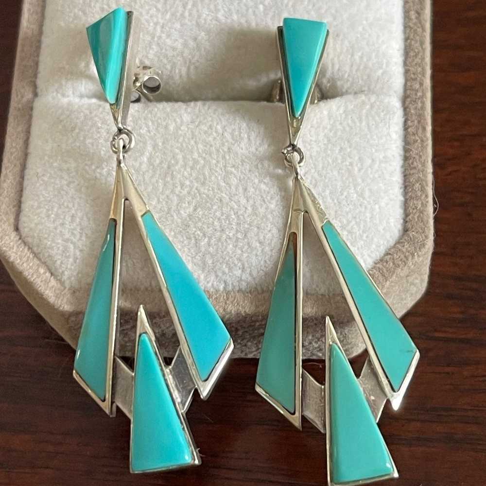 Signed Southwestern style turquoise sterling silv… - image 2