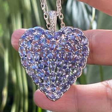 Tanzanite rhodium plated sterling silver heart pe… - image 1