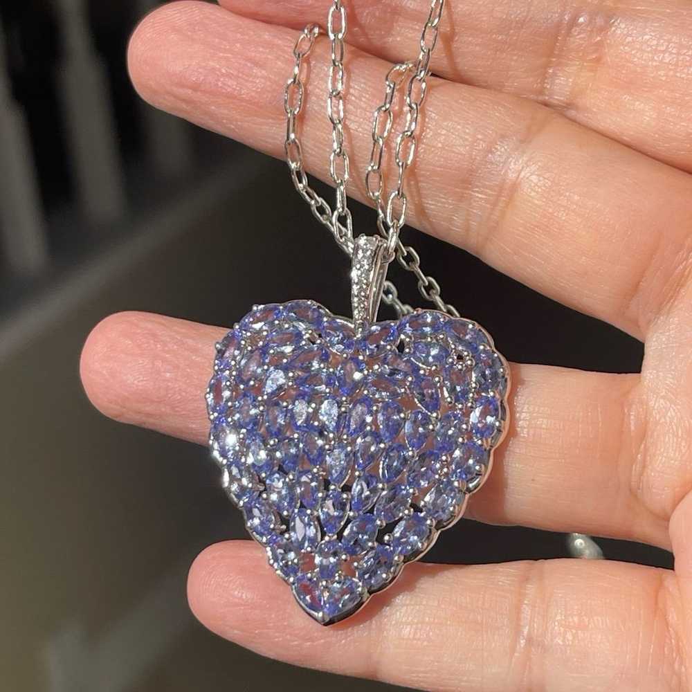 Tanzanite rhodium plated sterling silver heart pe… - image 2