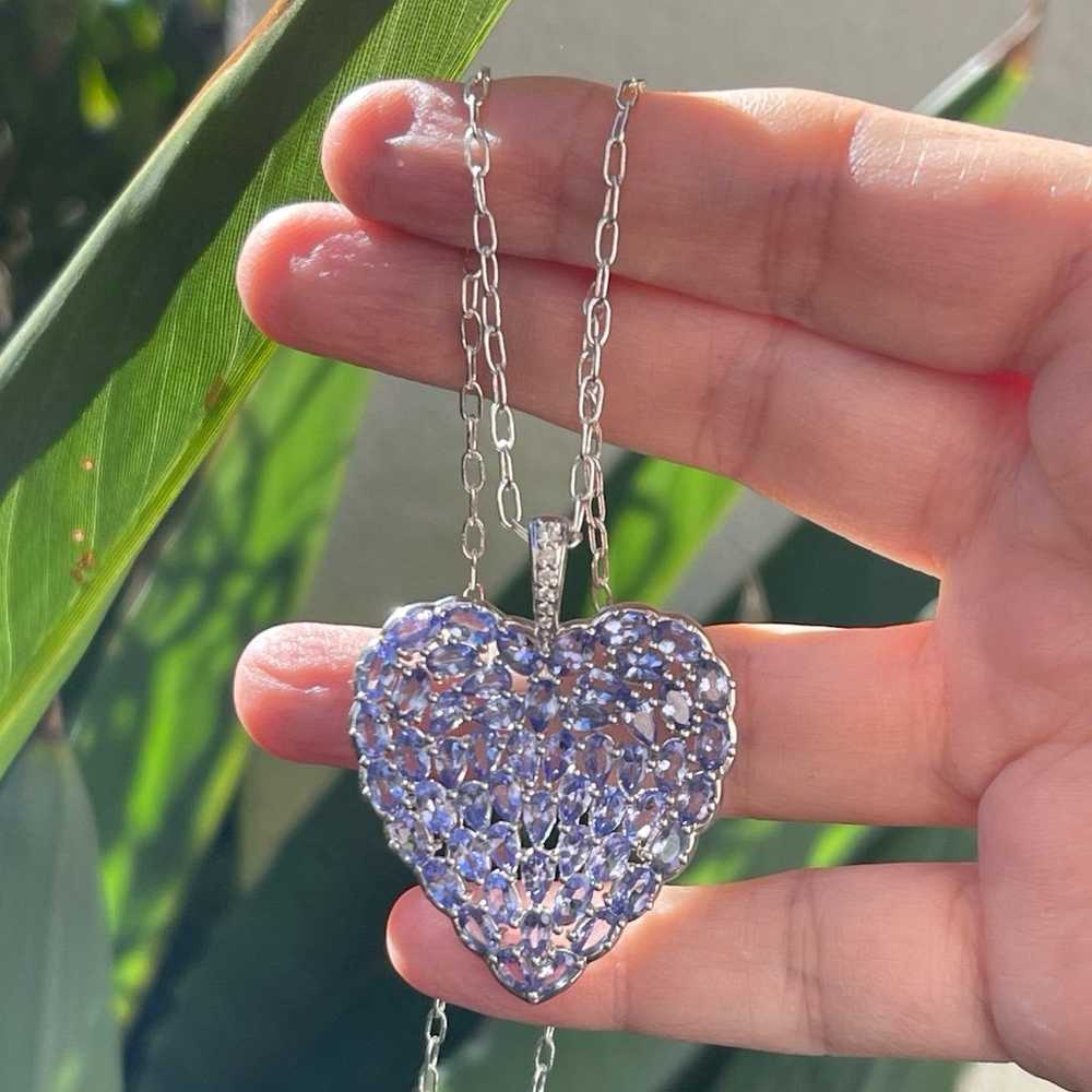 Tanzanite rhodium plated sterling silver heart pe… - image 4