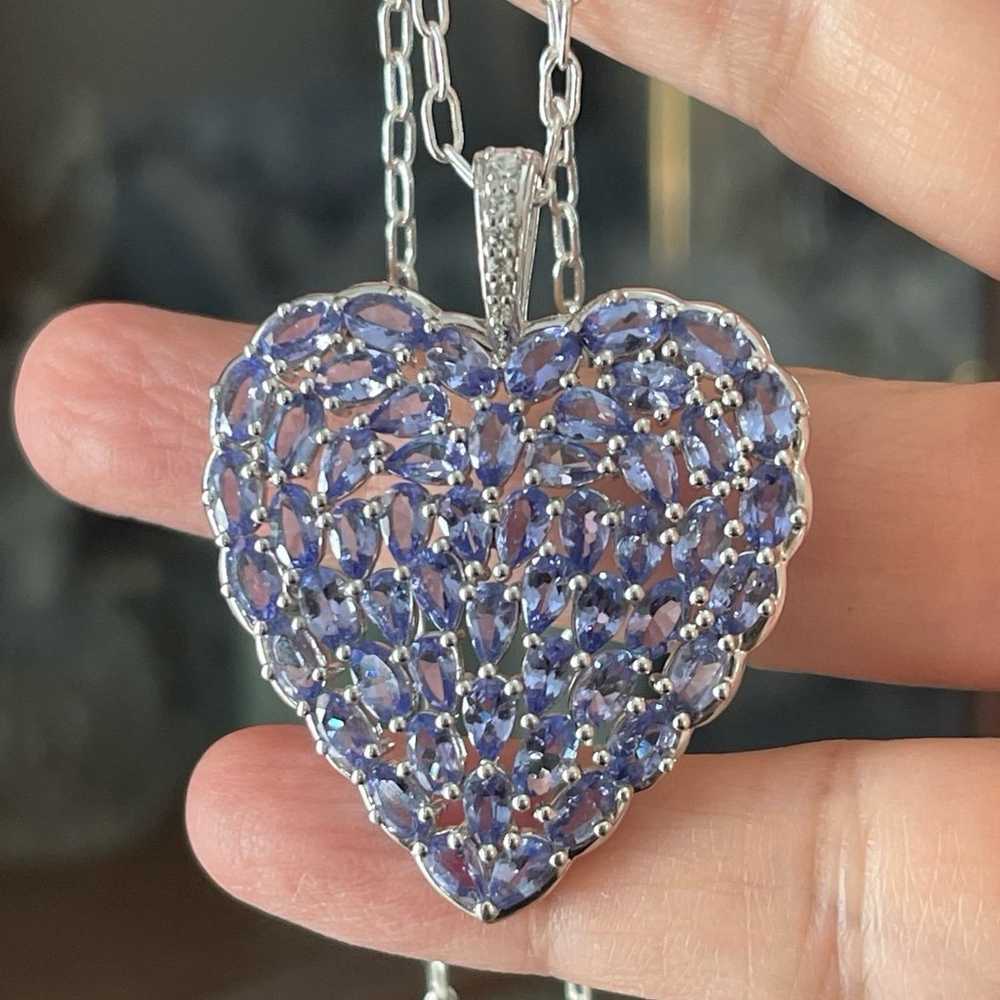 Tanzanite rhodium plated sterling silver heart pe… - image 5