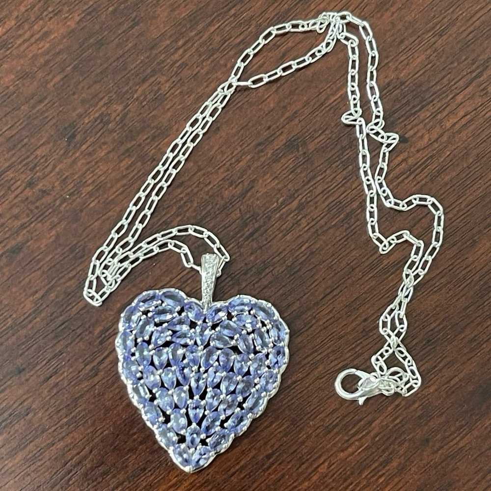 Tanzanite rhodium plated sterling silver heart pe… - image 6