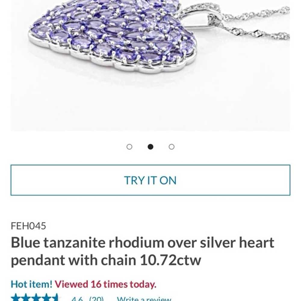 Tanzanite rhodium plated sterling silver heart pe… - image 8