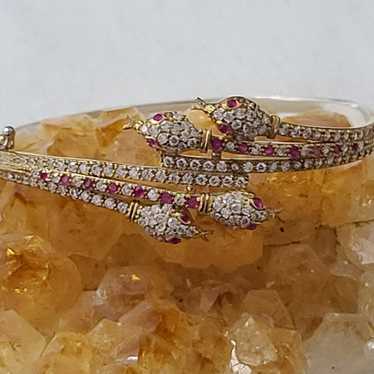 Vintage Ruby,White Topaz Snake Bracelet - image 1