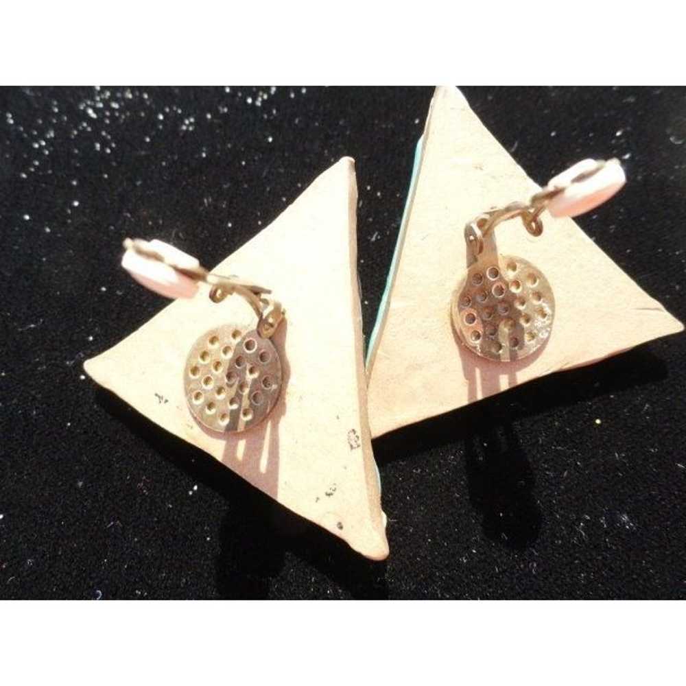 Vtg 1980's Handmade Resin Triangle Earrings Amber… - image 6