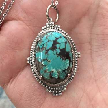 Natural Persian turquoise sterling penda