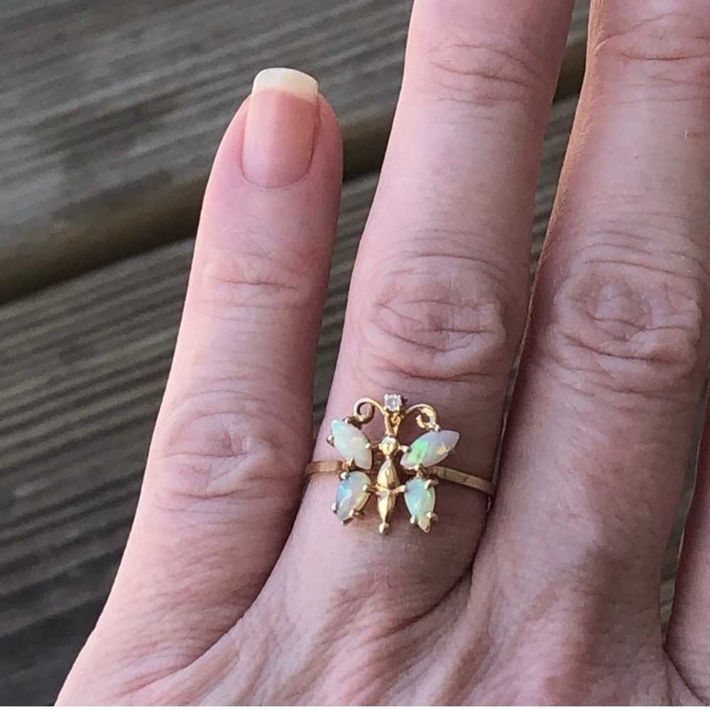 14k vintage Opal Butterfly Ring - image 1