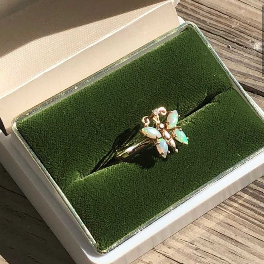 14k vintage Opal Butterfly Ring - image 2