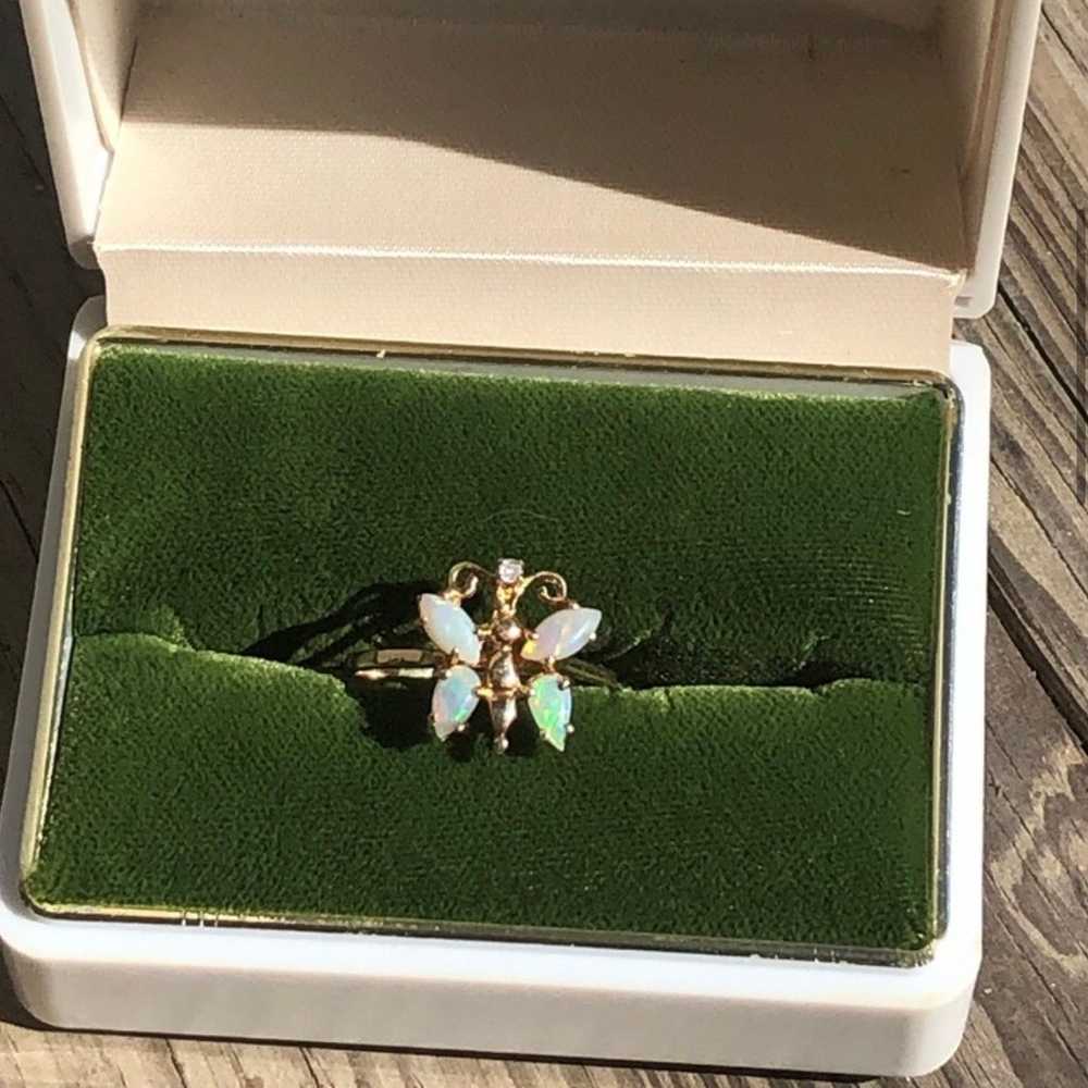 14k vintage Opal Butterfly Ring - image 3