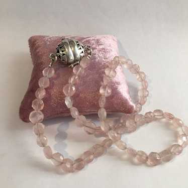 Faceted rose quartz bead silver necklace - image 1