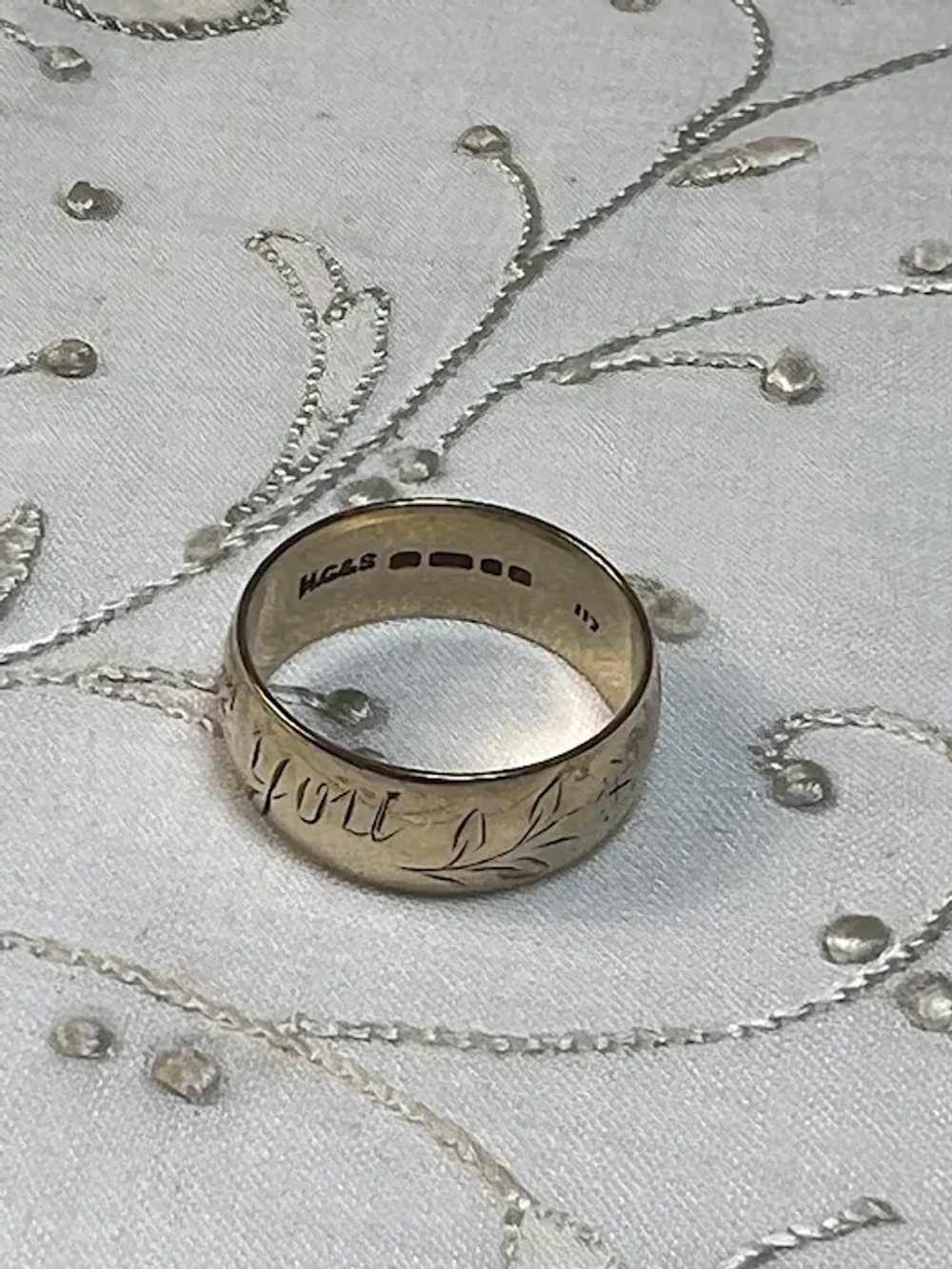 9 KT Gold Wide Band Ring-Engraved " I Love You" - image 4