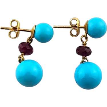 Paul Morelli 18K Yellow Gold Turquoise & Ruby Dan… - image 1