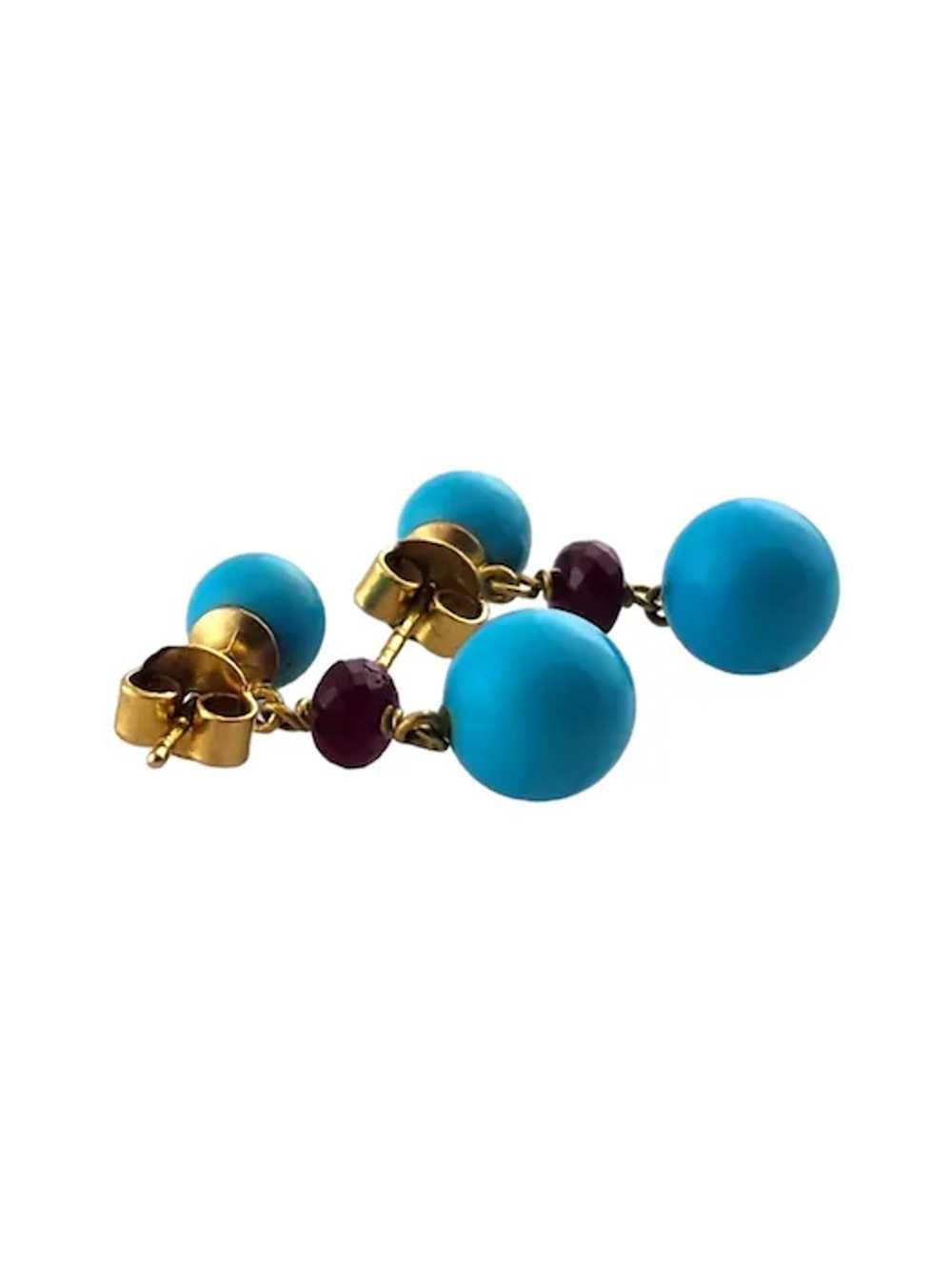 Paul Morelli 18K Yellow Gold Turquoise & Ruby Dan… - image 3