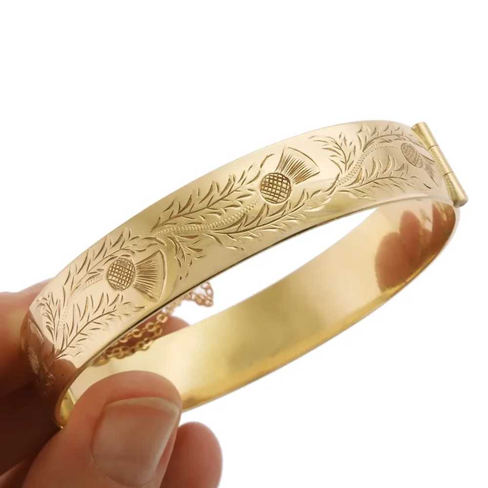 Stunning Vintage Engraved Hinged Bangle Bracelet … - image 2