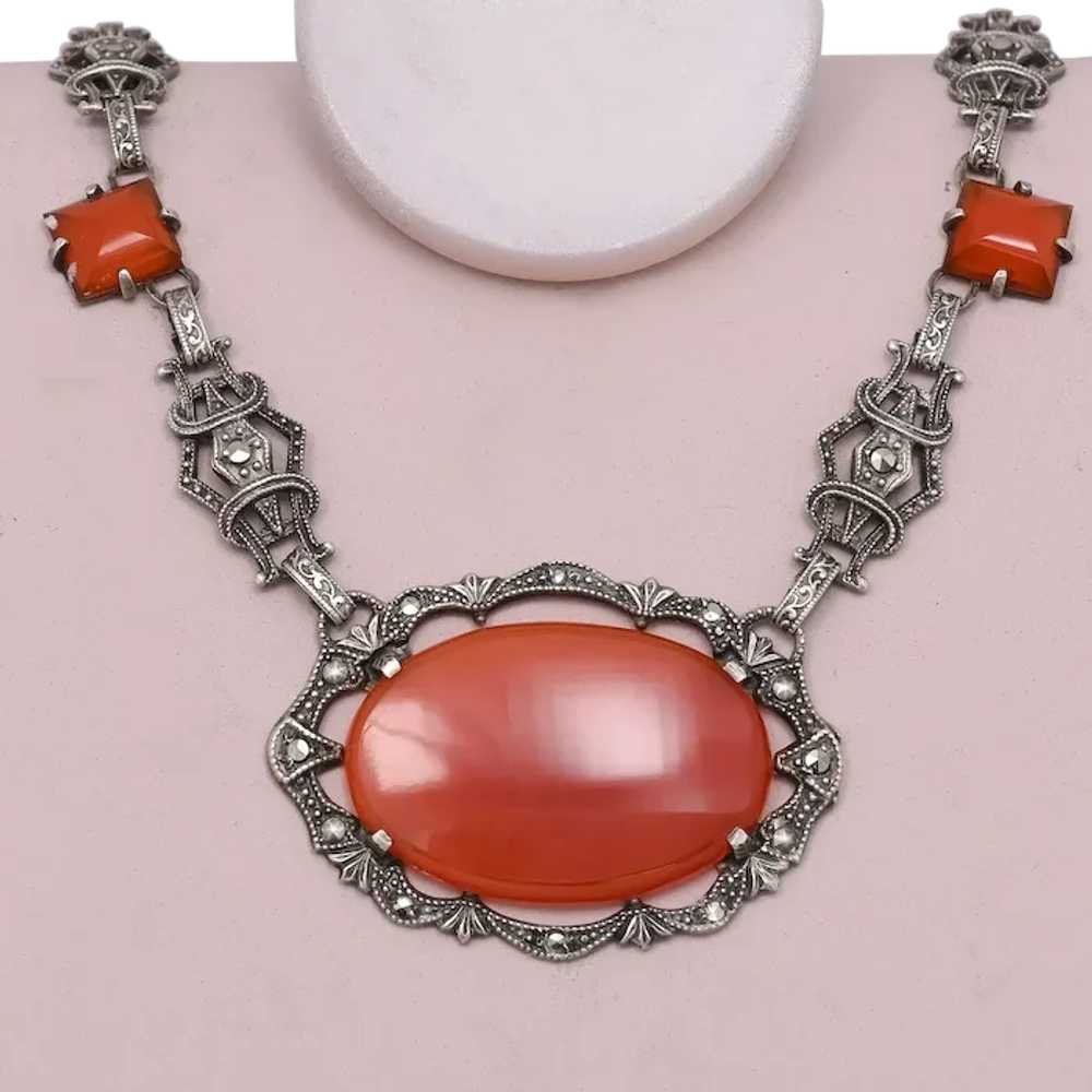 Vtg 1930s Art Deco Natural Carnelian Marcasite St… - image 1