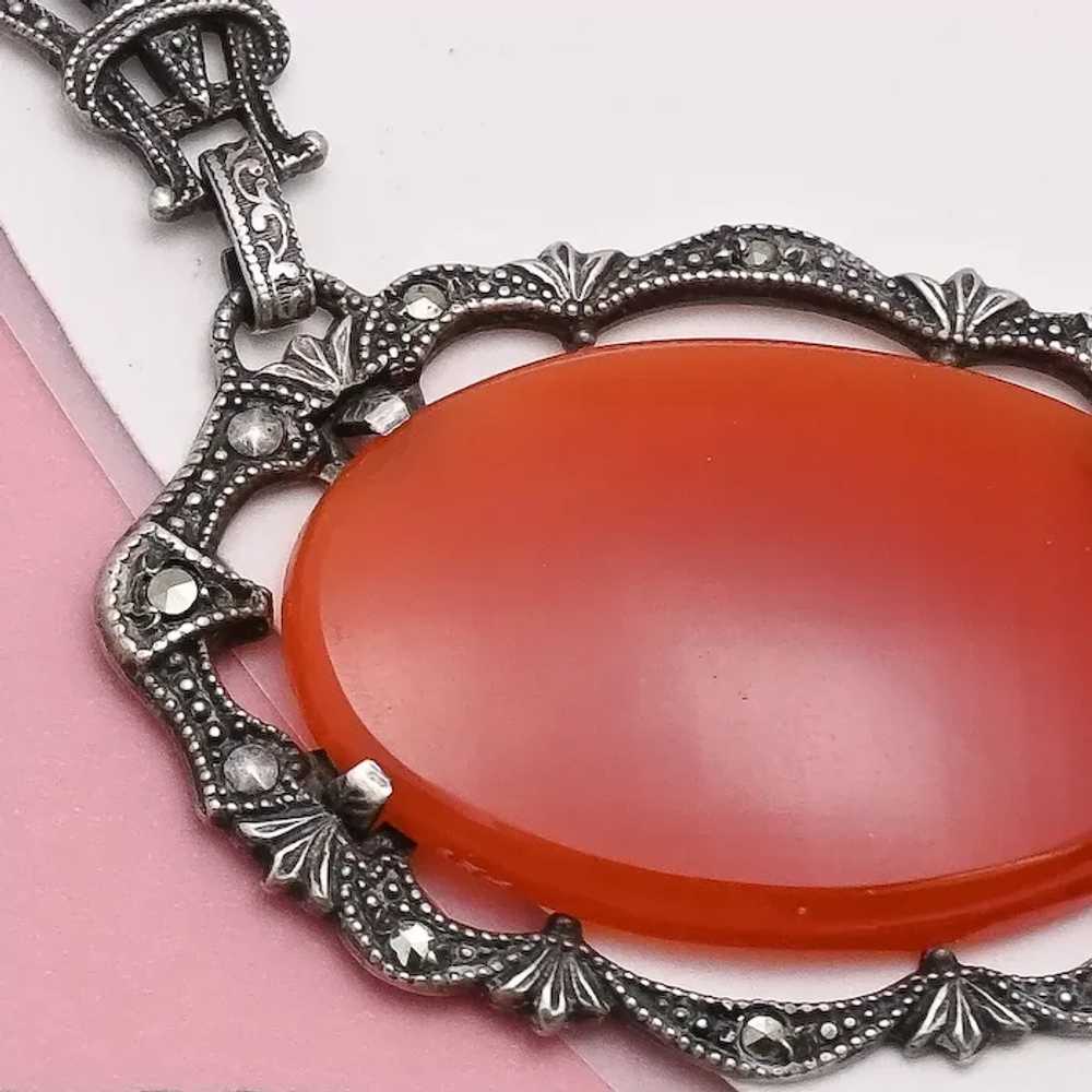 Vtg 1930s Art Deco Natural Carnelian Marcasite St… - image 2