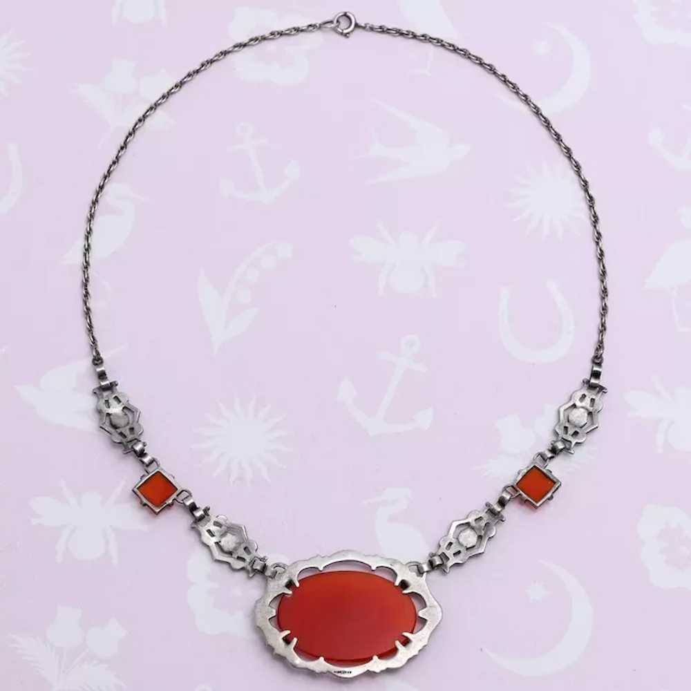 Vtg 1930s Art Deco Natural Carnelian Marcasite St… - image 4