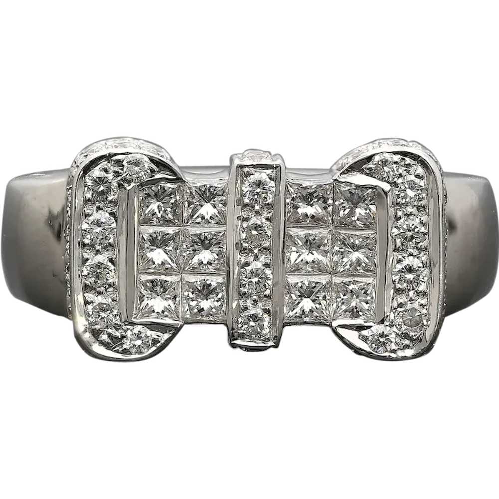 18K White Gold Retro Diamond Cluster Men's Ring - image 1