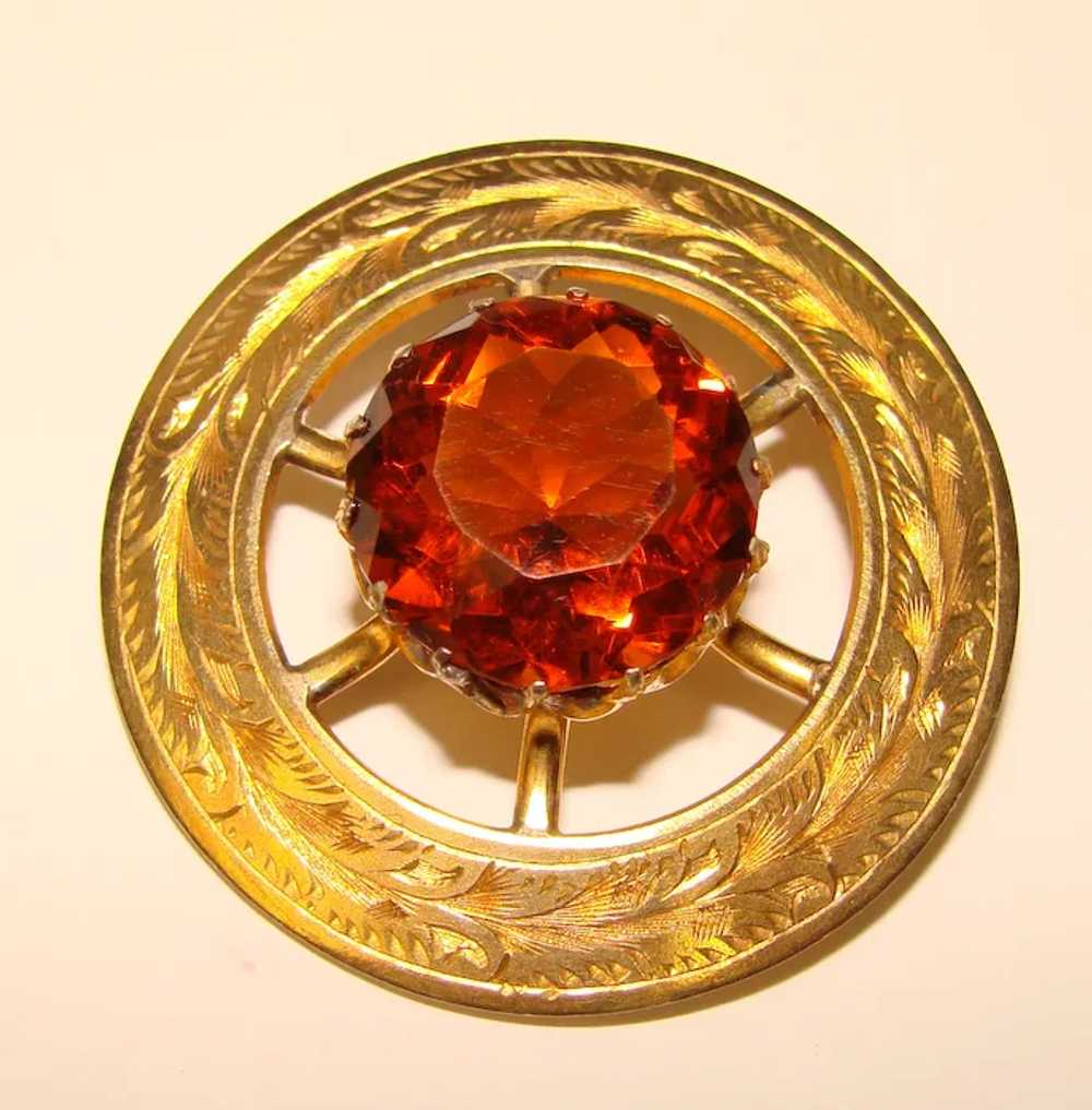 Fabulous AMBER GLASS Stone Engraved Vintage Sash … - image 2