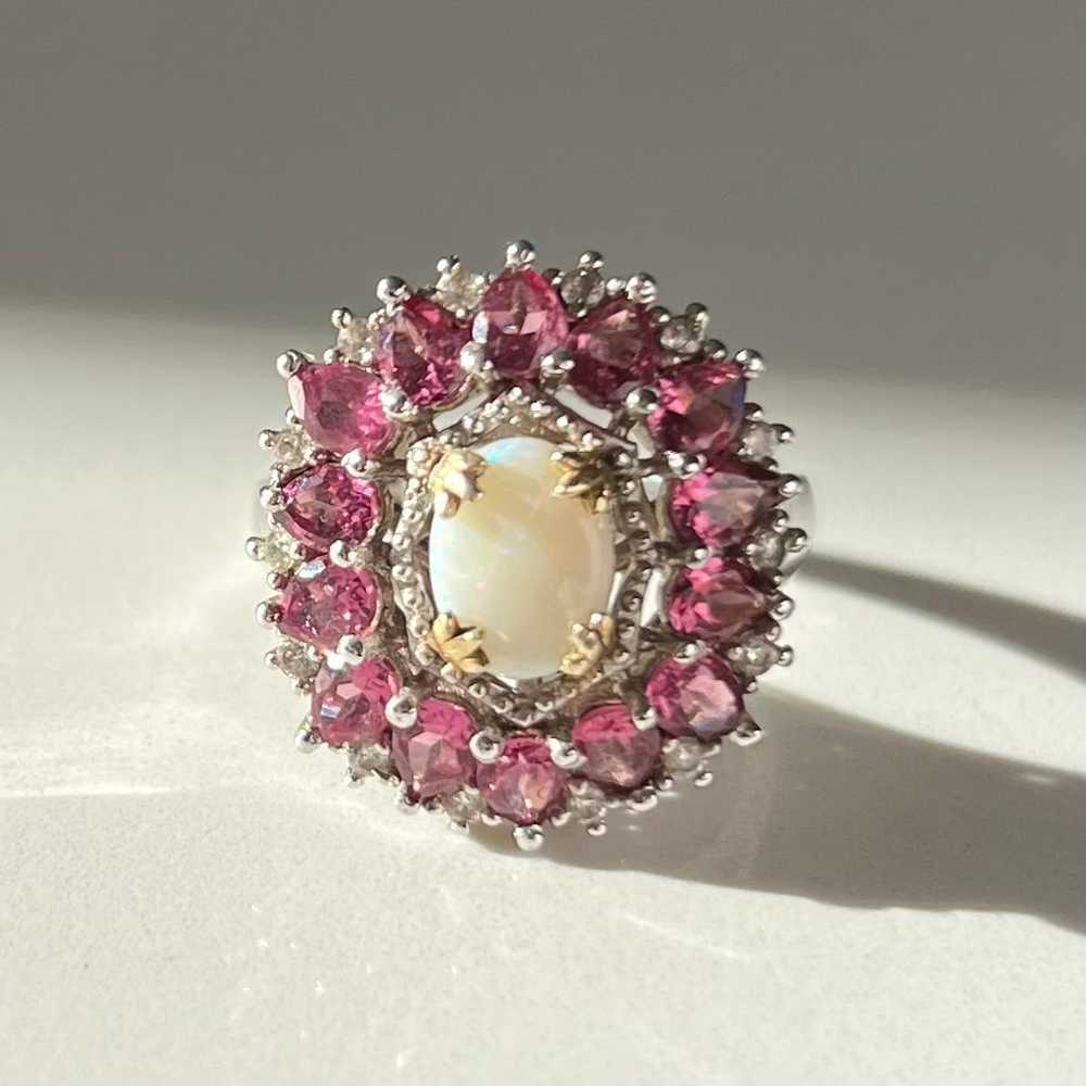 Vintage Sterling Silver Garnet + Ethiopian Opal R… - image 1