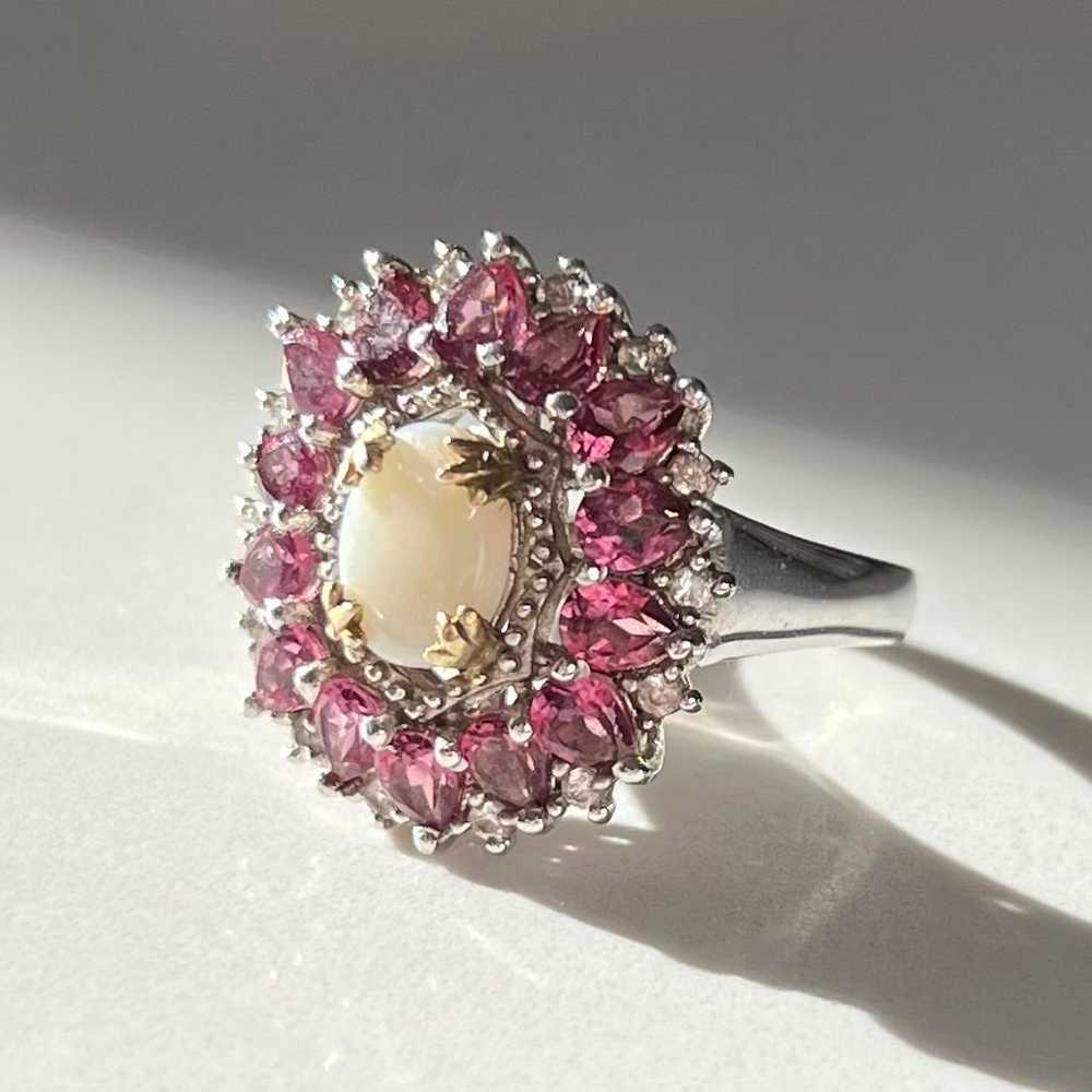 Vintage Sterling Silver Garnet + Ethiopian Opal R… - image 2