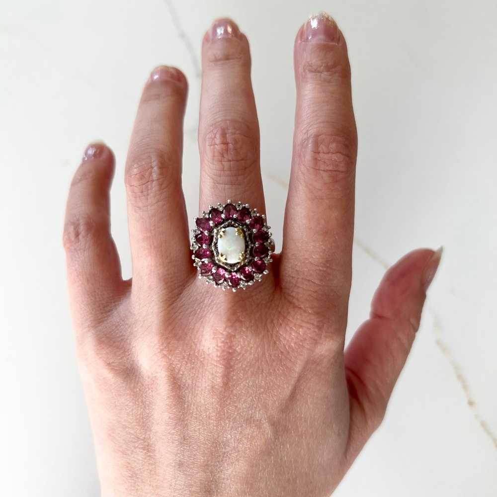 Vintage Sterling Silver Garnet + Ethiopian Opal R… - image 3