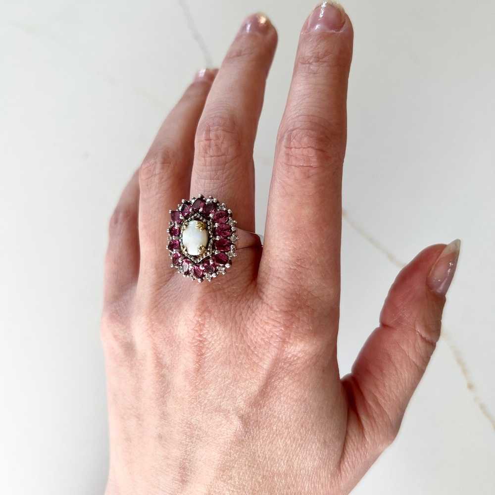 Vintage Sterling Silver Garnet + Ethiopian Opal R… - image 4