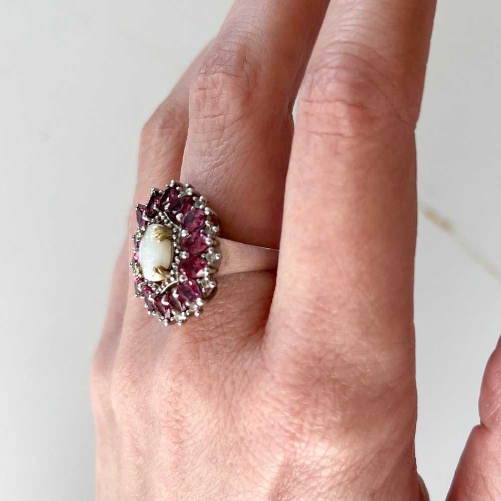 Vintage Sterling Silver Garnet + Ethiopian Opal R… - image 5