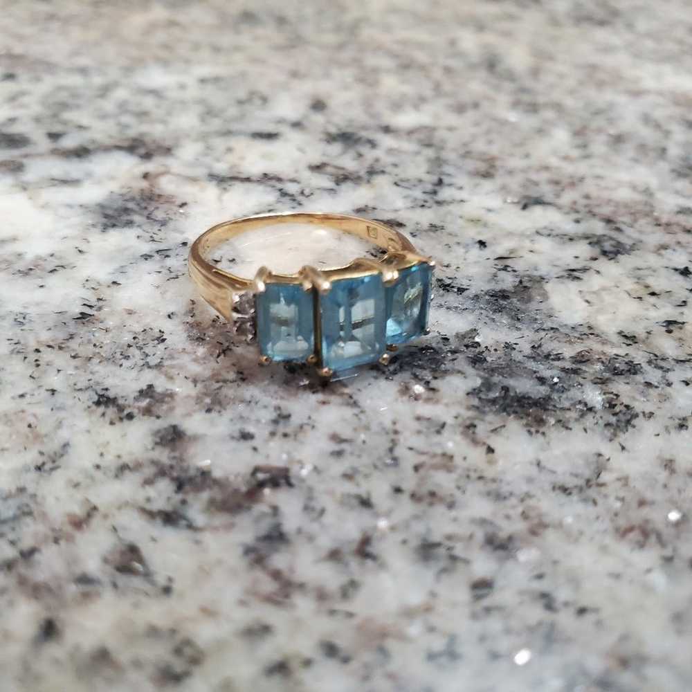 14k solid yellow gold aquamarine diamond ring - image 4