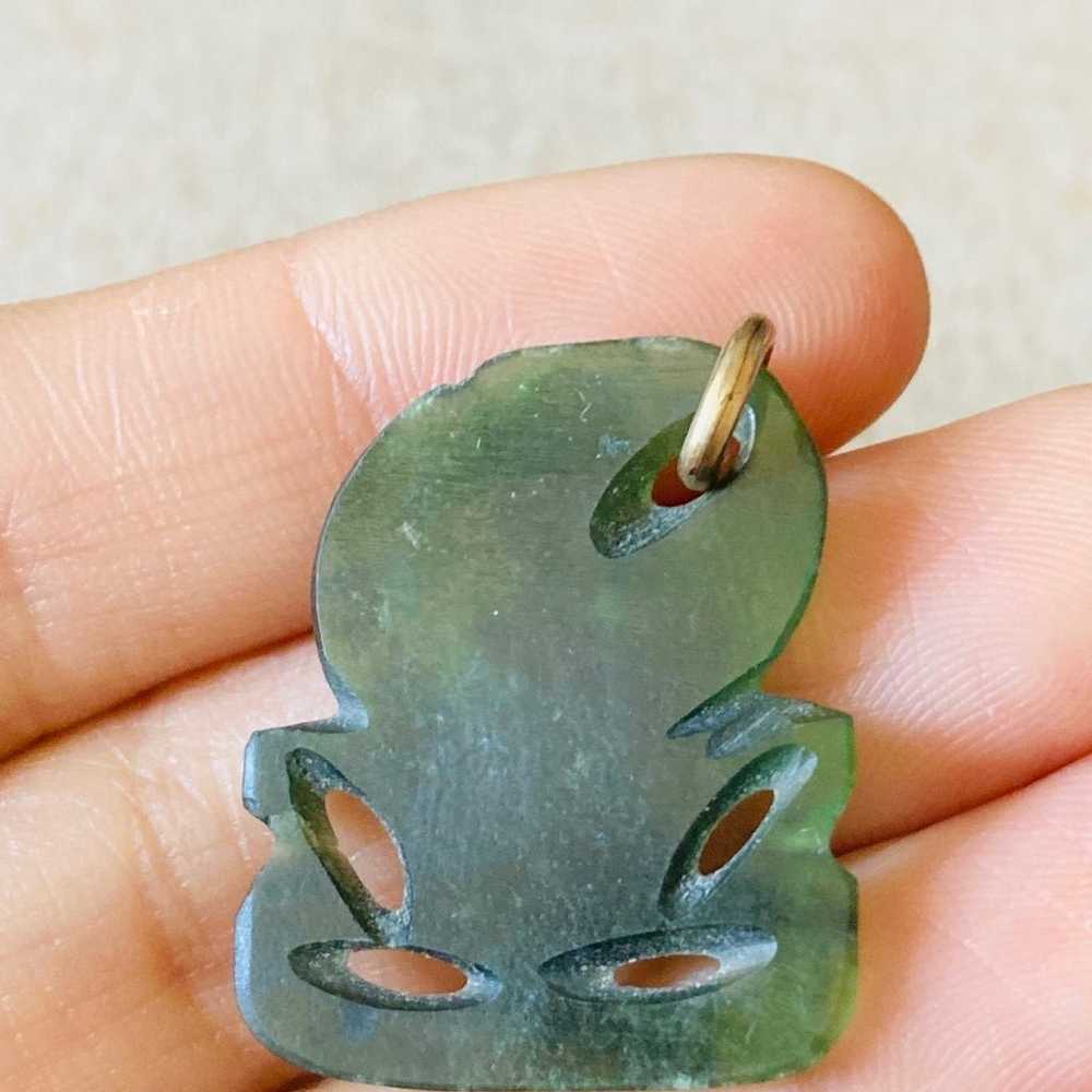 Vintage New Zealand Maori Hei Tiki jade charm pen… - image 3