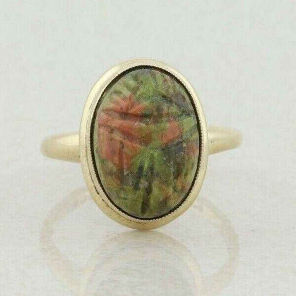 10k Yellow Gold  Unakite Scarab Ring Size 6 - image 1