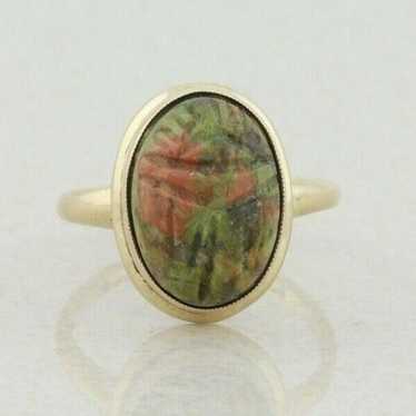 10k Yellow Gold  Unakite Scarab Ring Size 6 - image 1