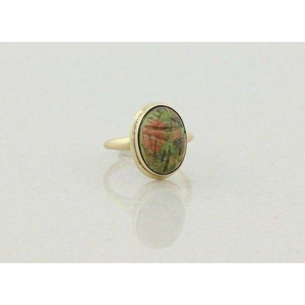 10k Yellow Gold  Unakite Scarab Ring Size 6 - image 4