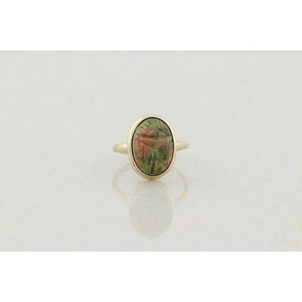 10k Yellow Gold  Unakite Scarab Ring Size 6 - image 5