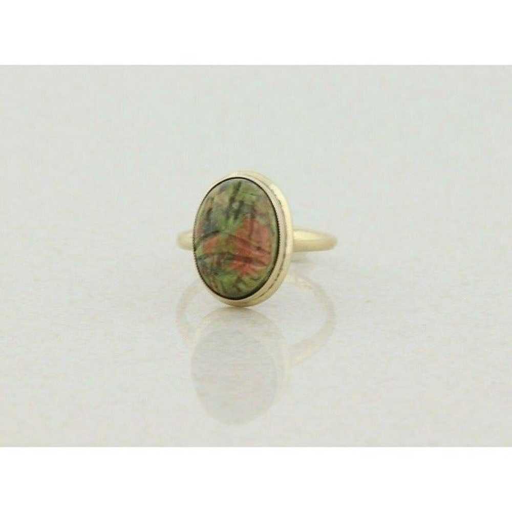 10k Yellow Gold  Unakite Scarab Ring Size 6 - image 6